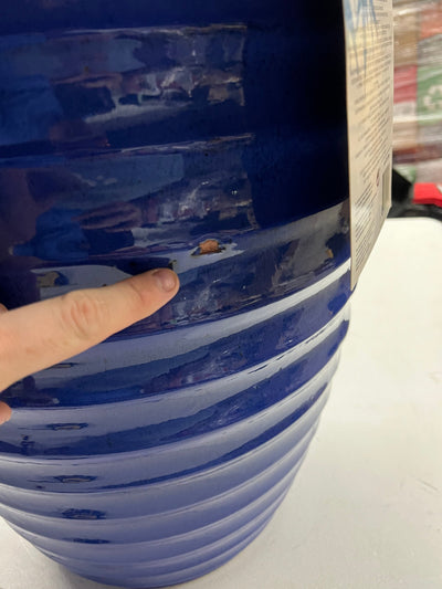 Ribbed Ceramic Indoor/Outdoor Planter, Blue!! NEW OUT OF BOX, CHIPPED IN SHIPPING!!