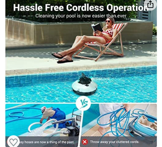 RENEWED AIPER Cordless Robotic Pool Cleaner, Pool Vacuum with Dual-Drive Motors, Self-Parking, Lightweight, Perfect for Above/In-Ground Flat Pools up to 35 Feet (Lasts 50 Mins)
