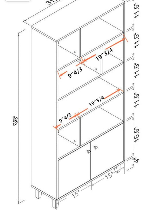 Mixcept Modern shelf with 2 doors 68 inches high, wooden shelf with 7 compartments for home office, black!  -Brand new in the box
