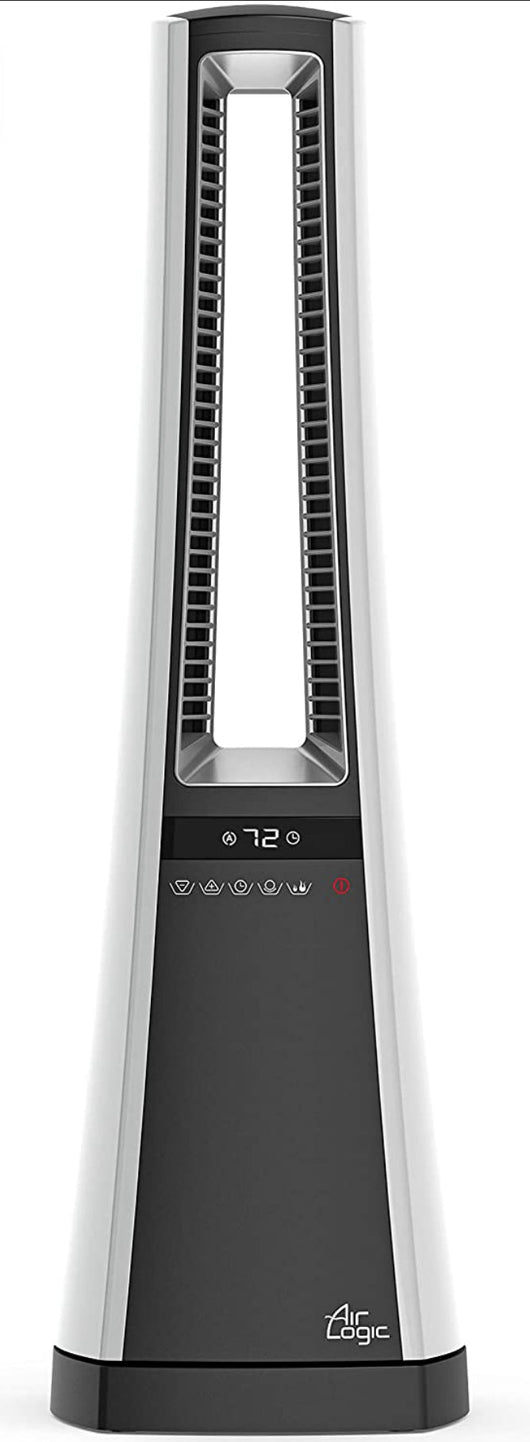 Lasko Oscillating Bladeless Ceramic Tower Space Heater for Home with Enhanced Safety, Adjustable Thermostat, Filter, Timer and Remote Control, 27 Inches, Silver, 1500W, AW300**New in box**