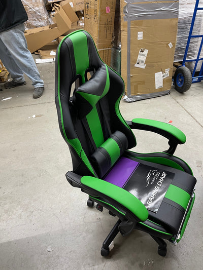 Ferghana E-Sports Chair,Gaming Chair,Racing Office Computer Game Chair,Ergonomic Gaming Chair,Racing Style with Adjustable Recliner and Retractable Footrest and Headrest/Lumbar Pillow(Green)-brand new and assembled