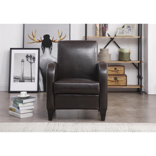 Leonel Signature PU accent chair with solid wood legs and frames, Brown color- NEW AND ASSEMBLED!!!