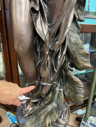 Design Toscano The The Peacock Goddess Sculptural Floor Torchière Lamp, 74 Inch, Bronze Verdigris Finish- BRAND NEW - SHIPPING DAMAGES - SEE PICS PLEASE