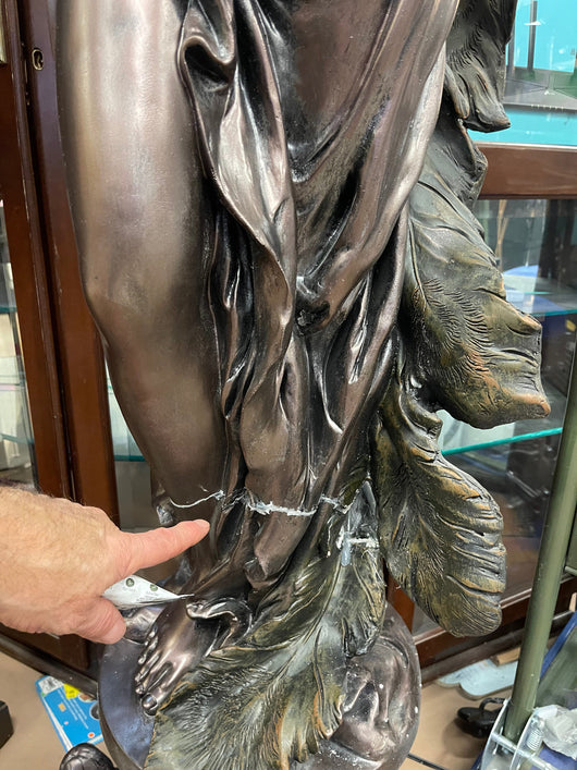 Design Toscano The The Peacock Goddess Sculptural Floor Torchière Lamp, 74 Inch, Bronze Verdigris Finish- BRAND NEW - SHIPPING DAMAGES - SEE PICS PLEASE