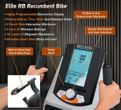 3G Cardio Elite RB Exercise Bike, Recumbent - Commercial Grade - Compact Footprint - Ultra Comfortable Seat - Magnetic Resistance - 350 LB User Capacity!