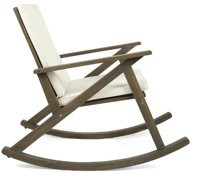 Noble House Gregory Outdoor Acacia Wood Rocking Chair with Cream Cushions, Grey Wood!! NEW AND ASSEMBLED!!