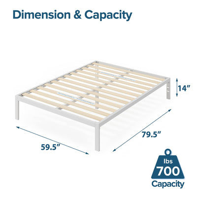 ZINUS Mia Metal Platform Bed Frame / Wood Slat Support / No Box Spring Needed / Easy Assembly, White, Queen**New in box**