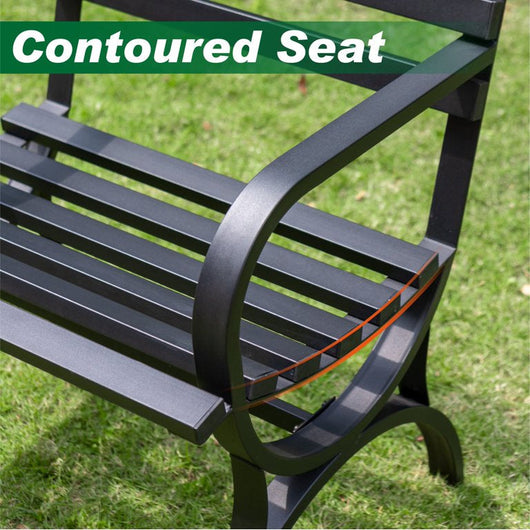 Phi Villa 48.8" Metal Outdoor Durable Garden Bench in Black!  -Brand new in the box, assembly is required