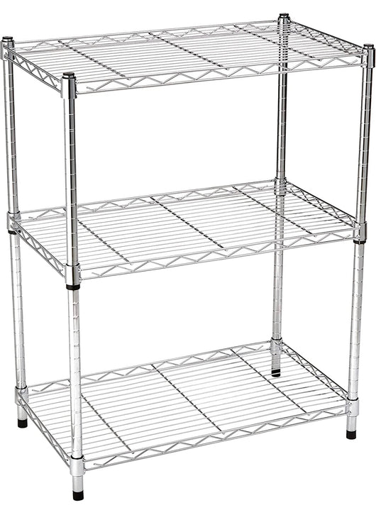 AmazonBasics 4-Shelf Shelving Storage Unit on 3'' Wheel Casters, Chrome Silver!! NEW IN BOX!!