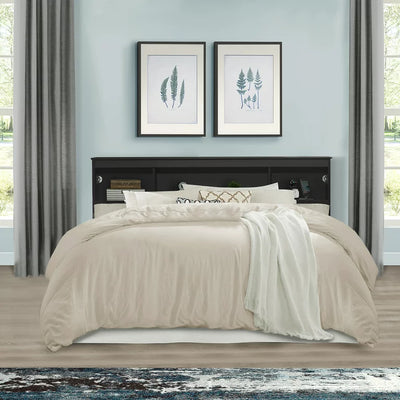 Woven Paths Carriage Hill Low Profile Bookcase Full/ Queen Headboard with 2 USB Ports, Black Oak**New in Box**