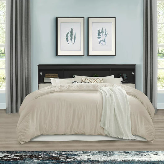 Woven Paths Carriage Hill Low Profile Bookcase Full/ Queen Headboard with 2 USB Ports, Black Oak**New in Box**