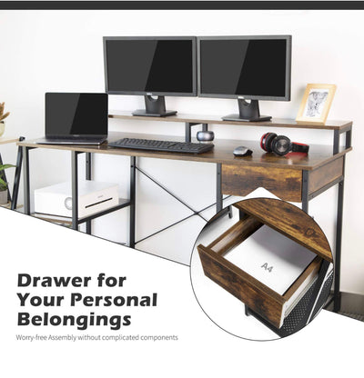 OUTFINE Desk Computer Desk Office Desk with Drawer, Monitor Stand and Storage Shelves- NEW IN BOX!!!!
