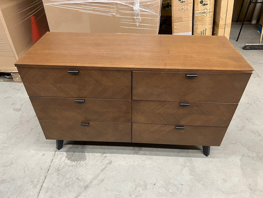 Modway Kali Mid-Century Modern Wood Dresser in Walnut!! NEW AND ASSEMBLED, DAMAGED FROM SHIPPING BUT DRESSER STILL STRUCTURALLY SOUND!!