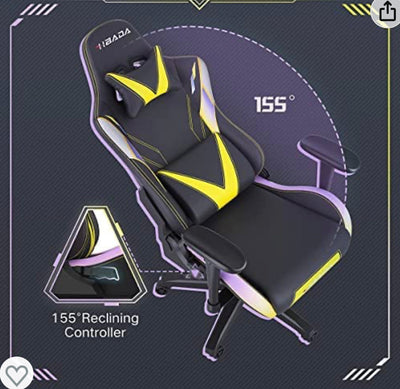 Hbada Gaming Chair Racing Style Ergonomic High Back Computer Chair with Height Adjustment, Headrest and Lumbar Support E-Sports Swivel Chair- new and assembled