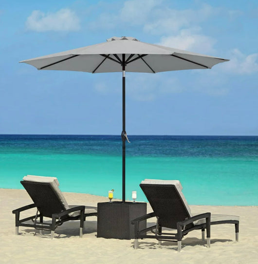 Lacoo 9' Grey Patio Umbrella Outdoor Market Table Umbrella with Push Button Tilt, 8 Sturdy Ribs- NEW IN BOX!!!!