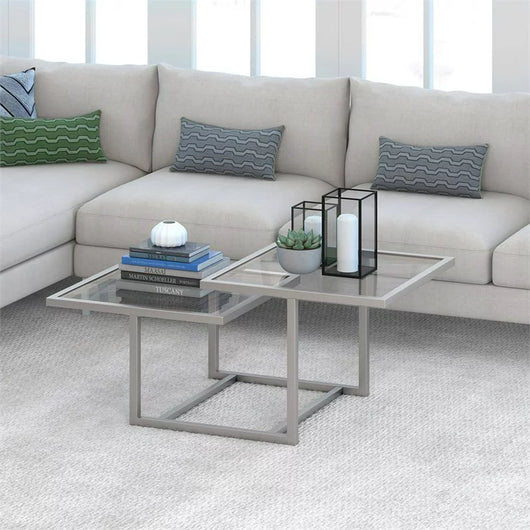 Evelyn&Zoe Contemporary Metal Two-Tier Coffee Table with Glass Top**New in box**