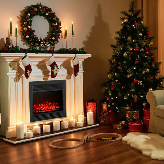 Costway 28.5" Fireplace Electric Embedded Insert Heater Glass Log Flame Remote**New in box**
