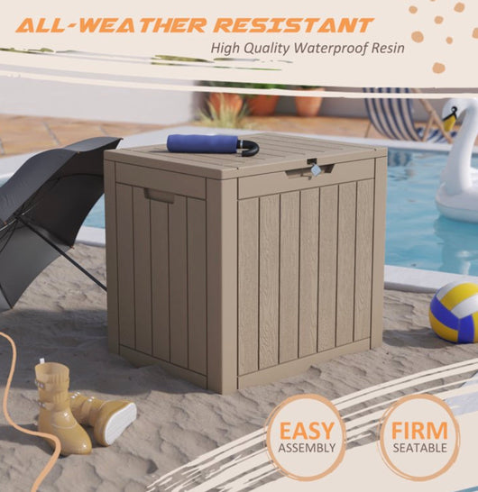 LACOO 32 Gallon Resin and Plastic Deck Box, Light Brown- NEW AND ASSEMBLED!!!!
