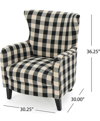 Christopher Knight Home Arador Fabric Club Chair, Black / White Plaid- NEW AND ASSEMBLED!!!!