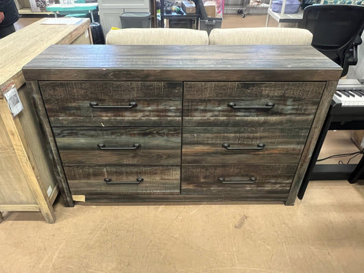 Signature Design by Ashley Drystan Rustic Industrial 6 Drawer Dresser, Weatherworn Brown!! Dresser Damaged from Shipping, Structurally Sound!!