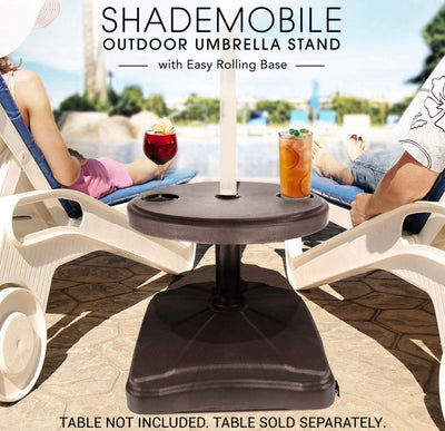 Shademobile Outdoor Umbrella Stand w/ Easy Rolling Base (up to 125lb) Heavy Duty Universal Design for Weighted Commercial Patio & Deck Big Mobile Sun Shade w/ Hidden Wheels | Bronze, Black, Sandstone- NEW IN BOX!!!