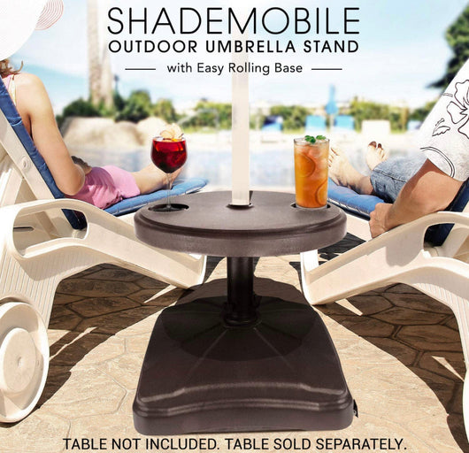 Shademobile Outdoor Umbrella Stand w/ Easy Rolling Base (up to 125lb) Heavy Duty Universal Design for Weighted Commercial Patio & Deck Big Mobile Sun Shade w/ Hidden Wheels | Bronze, Black, Sandstone- NEW IN BOX!!!