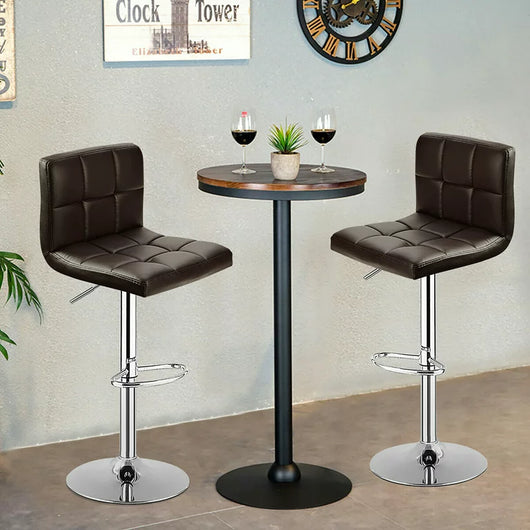 Costway Set of 2 Bar Stools Adjustable PU Leather Swivel Kitchen Counter Bar Chair Brown!! NEW AND ASSEMBLED!!