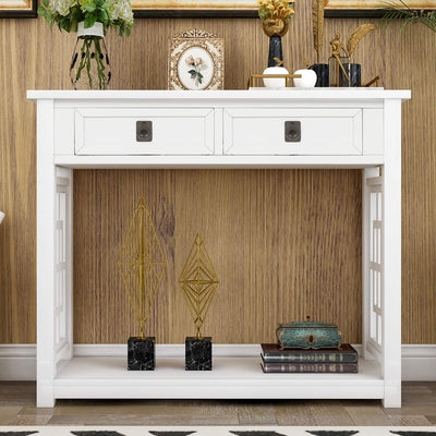 LUMISOL Console Table for Entryway with 2 Drawers and Bottom Shelf, Farmhouse Wood Sideboard Entryway Accent Sofa Table for Living Room (White)**New in box**