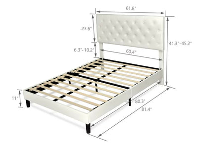 Amolife Queen Bed Frame with Adjustable Headboard, Diamond Button Tufted Style, White- NEW IN BOX!!!!