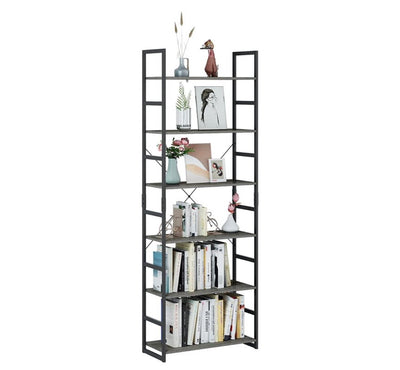 Homfa Industrial Bookcase 6-Tier, Free Standing Plant Flower Stand Rack Books Display Shelf with Metal Frame, Multipurpose Utility Organizer Shelf for Home Office, Gray- NEW IN BOX!!!