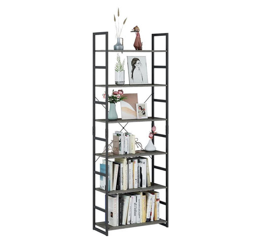 Homfa Industrial Bookcase 6-Tier, Free Standing Plant Flower Stand Rack Books Display Shelf with Metal Frame, Multipurpose Utility Organizer Shelf for Home Office, Gray- NEW IN BOX!!!