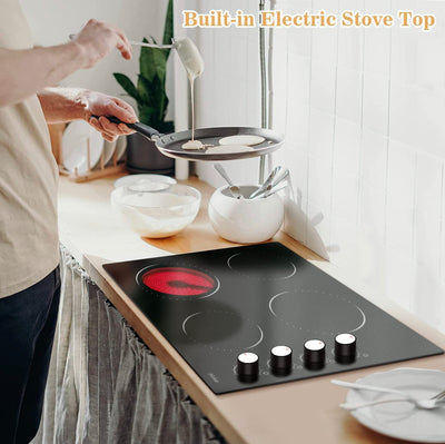 24 Inch Electric Cooktop Hobsir 4 Burners Built-in Radiant Electric Stove, 9 Heating Level, Residual Heat Indicator, Over-Temperature Protection, 220V-240V Hard Wire (No Plug)!! NEW IN BOX!!