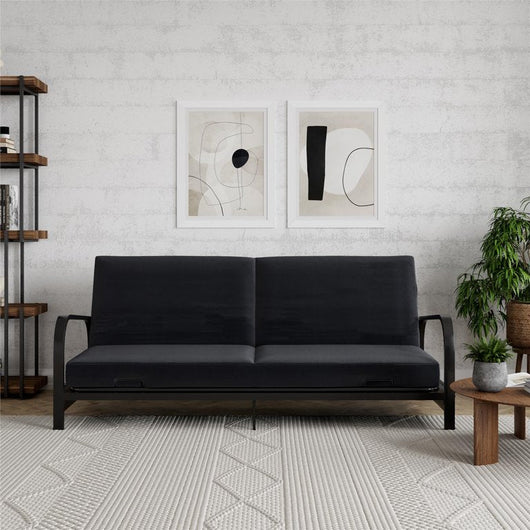Mainstays Metal Arm Futon, Black Metal Frame with Black Mattress**New in Box**