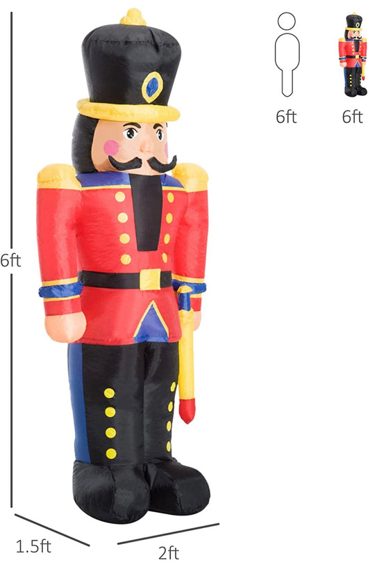 HOMCOM 6’ Christmas Inflatable Nutcracker Toy Soldier, Outdoor Blow-Up Yard Decoration with LED Lights Display- NEW (On Display, comes with original box)