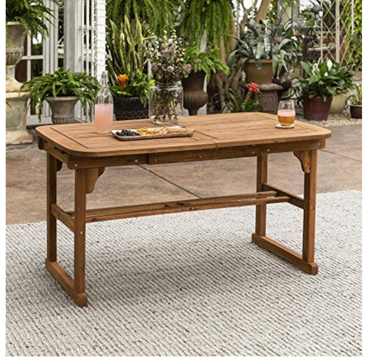 Walker Edison Maui Modern Solid Acacia Wood Slatted Patio Dining Table, 78 Inch, Brown**New in Box**