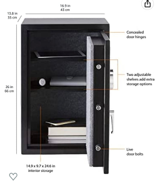 Amazon Basics Fire Resistant Security Safe with Programmable Electronic Keypad - 2.1 Cubic Feet, 16.93 x 25.98 x 13.8 inches