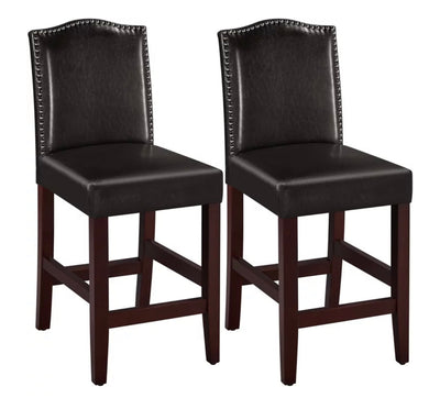Yaheetech 2pcs Classic Upholstered Faux Leather Counter Stools Barstools, Brown - NEW IN BOX!!!!