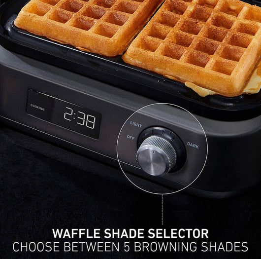 Calphalon Intellicrisp Belgian Waffle Maker with LED Display Timer and Ceramic Cooking Plates, Makes 2 Waffles, Dark Stainless Steel- Lightly Used, Clean and Works Great!!!!