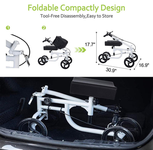 BEYOUR WALKER Folding Knee Walker for Foot Injuries with Dual Braking System Crutches Alternative, White!! NEW IN BOX!!