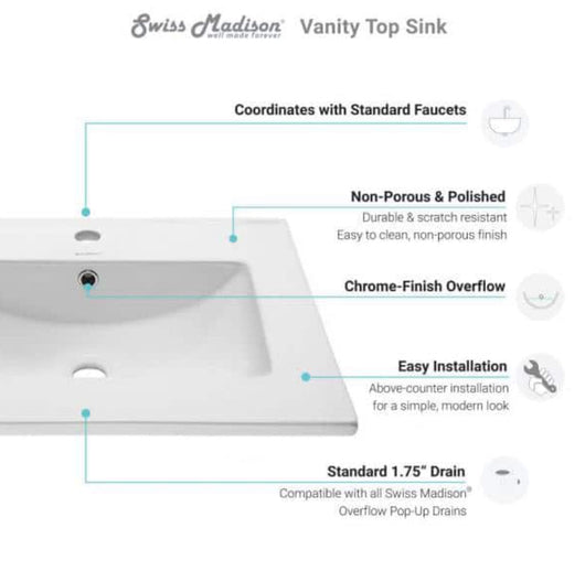 Swiss Madison Ceramic Vanity Top 24” with Single Faucet Hole!! NEW IN BOX!!
