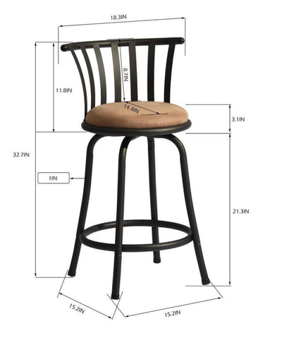 Pistil 32.7 in. Brown Slat Back Metal Frame Swivel Counter Stool With Fabric Seat(Set of 2)- NEW IN BOX!!!!