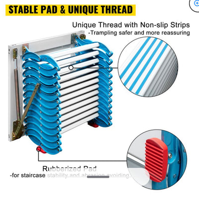 !!!REDUCED!!! Vevor Attic Steps Pull Down 12 Steps Attic Stairs, Alloy Attic Access Ladder, Blue Pulldown Attic Stairs, Wall-mounted Folding Stairs For Attic, Retractable Attic Ladder With Armrests, 9.8 Feet Height- new !