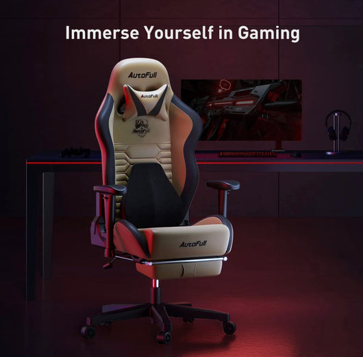 AutoFull Gaming Chair Ergonomic Gamer Chair with 3D Bionic Lumbar Support Racing Style PU Leather Computer Gaming Chair for Adults with Footrest,Brown!! NEW AND ASSEMBLED!!