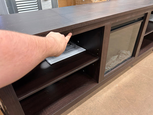 Walker Edison Wren Classic 4 Cubby Fireplace TV Stand for TVs up to 80 Inches, 70 Inch, Espresso!  -Brand new & Assembled but does have some small defect forms shipping, a crack across the top, photos shown