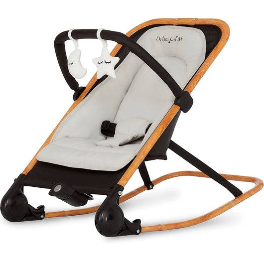 Dream on Me Rock with me 2-in-1 Rocker and Stationary Seat | Compact Portable Infant Rocker with Removable Toys Bar & Hanging Toys in Black & Grey- NEW IN BOX!!!!