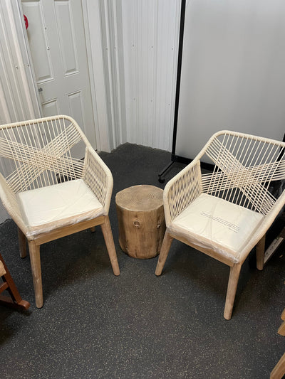 Gap Home Woven Rope Outdoor 3-Piece Conversation Set, Cream**New and assembled, custom log middle piece**
