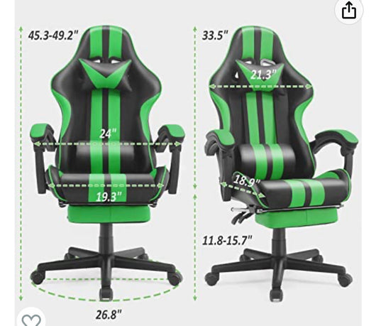 Ferghana E-Sports Chair,Gaming Chair,Racing Office Computer Game Chair,Ergonomic Gaming Chair,Racing Style with Adjustable Recliner and Retractable Footrest and Headrest/Lumbar Pillow(Green)-brand new and assembled
