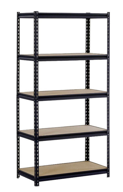 Muscle Rack 48"W x 24"D x 72"H 5-Shelf Steel Shelving, Black!! NEW IN BOX, MINOR CHIPPING ON BOARD(PHOTOS SHOWN)!!