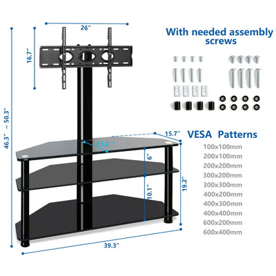 Rfiver Flat TV Stand for TVs up to 75 inch, Black Glass TV Stand Shelves with Swivel Mount**New in box**