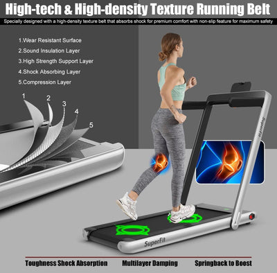 Goplus 2 in 1 Folding Treadmill, 2.25HP Superfit Under Desk Electric Treadmill, Installation-Free with Blue Tooth Speaker, Remote Control, APP Control and LED Display, Walking Jogging for Home Office- NEW OUT OF THE BOX!!!!